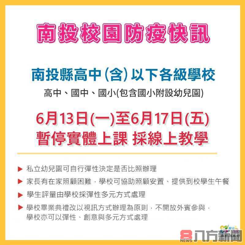 南投縣高中以下學校13日起再延長線上教學一週